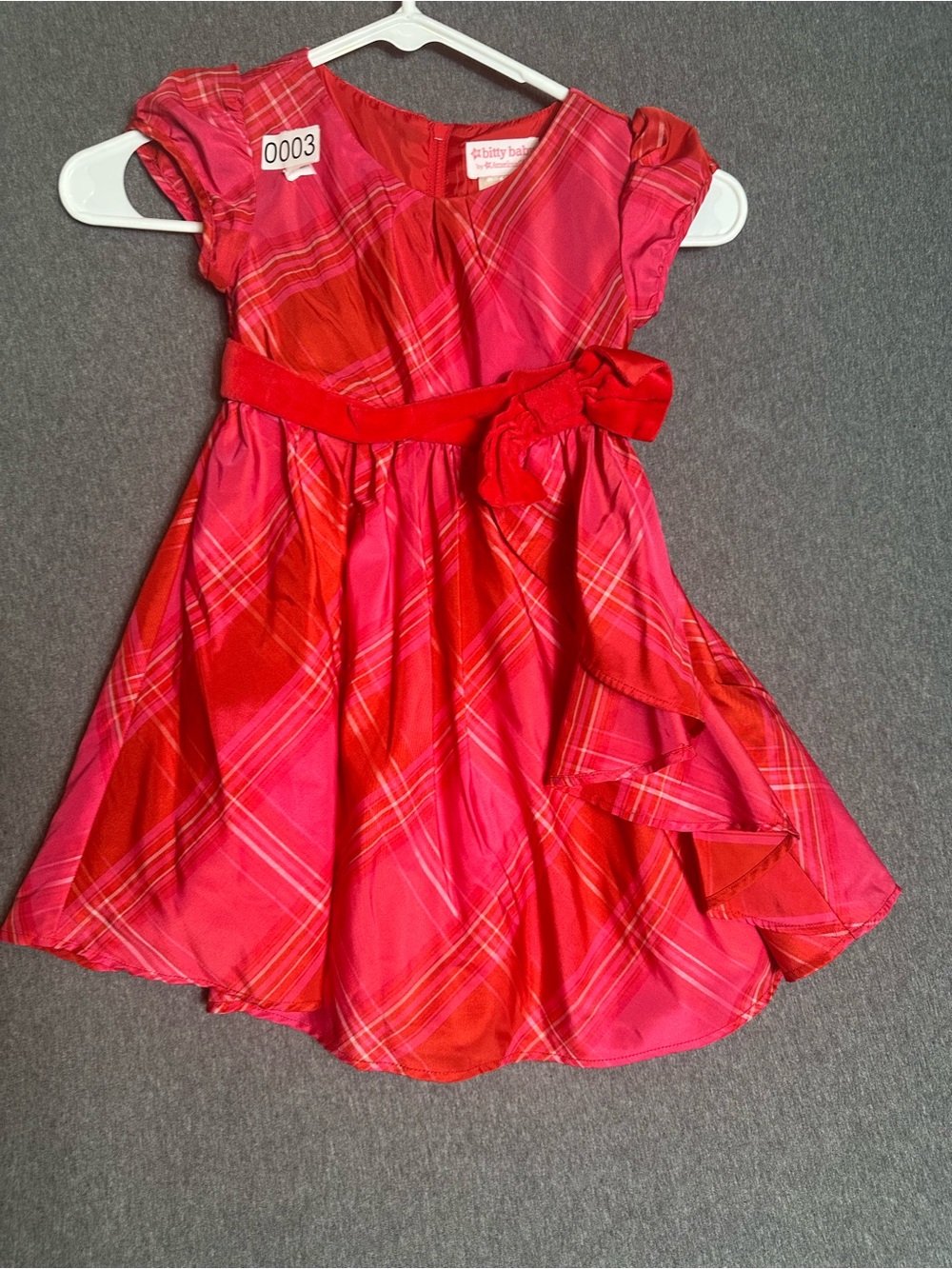 American Girl Red and Pink Plaid Satin-Bow Party Dress